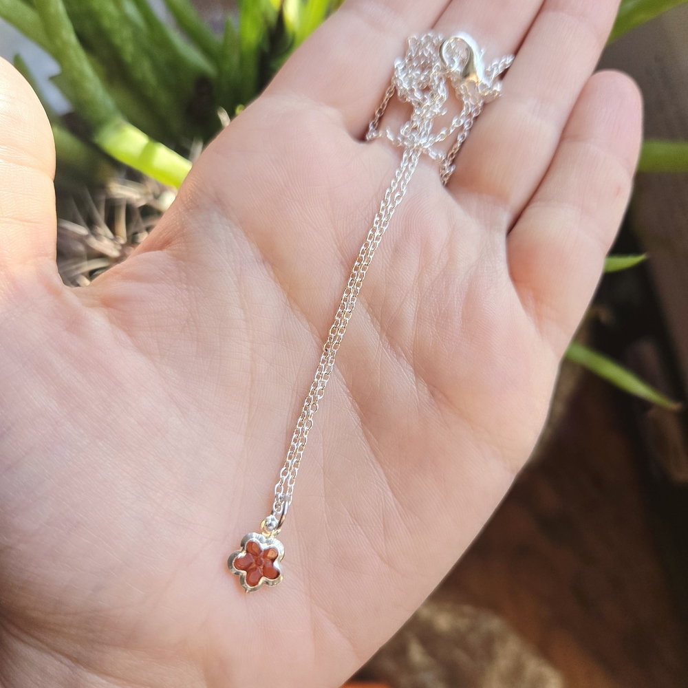Vintage Dainty Tiny Red Brown Crystal Flower Necklace